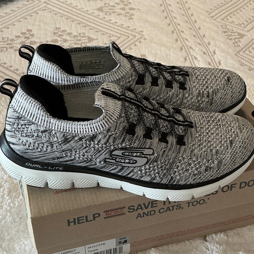 Skechers Men's Black and White Knit Sneakers - Picture 3 of 9